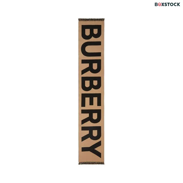 Burberry Logo Jacquard Wool Scarf 'Beige' Cream