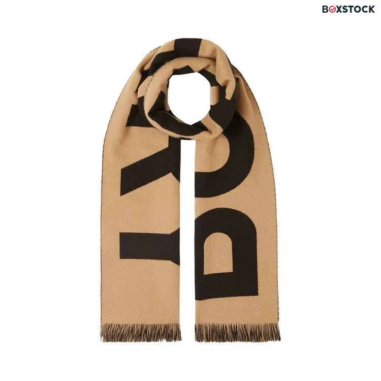 Burberry Logo Jacquard Wool Scarf 'Beige' Cream