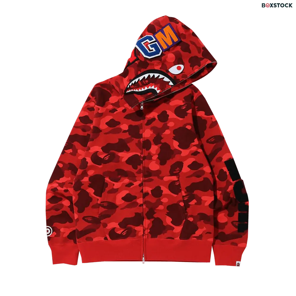 BAPE Color Camo Detachable Shark Full Zip Hoodie 'Red' Spring/Summer 2020