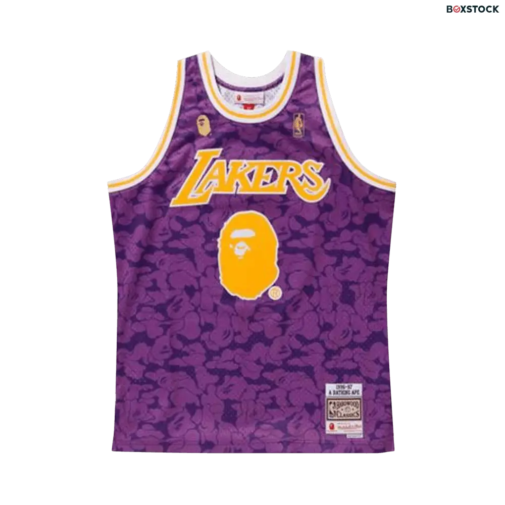 BAPE x Mitchell & Ness Lakers ABC Basketball Swingman Jersey 'Purple' Fall/Winter 2018