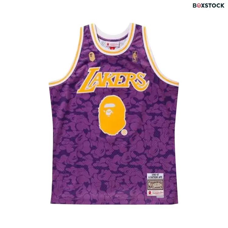 BAPE x Mitchell & Ness Lakers ABC Basketball Swingman Jersey 'Purple' Fall/Winter 2018