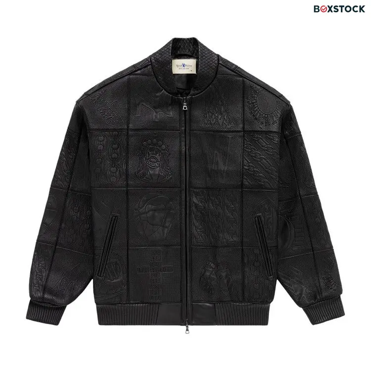 Aimé Leon Dore Embroidered Leather Bomber 'Jet Black' Spring/Summer 2023
