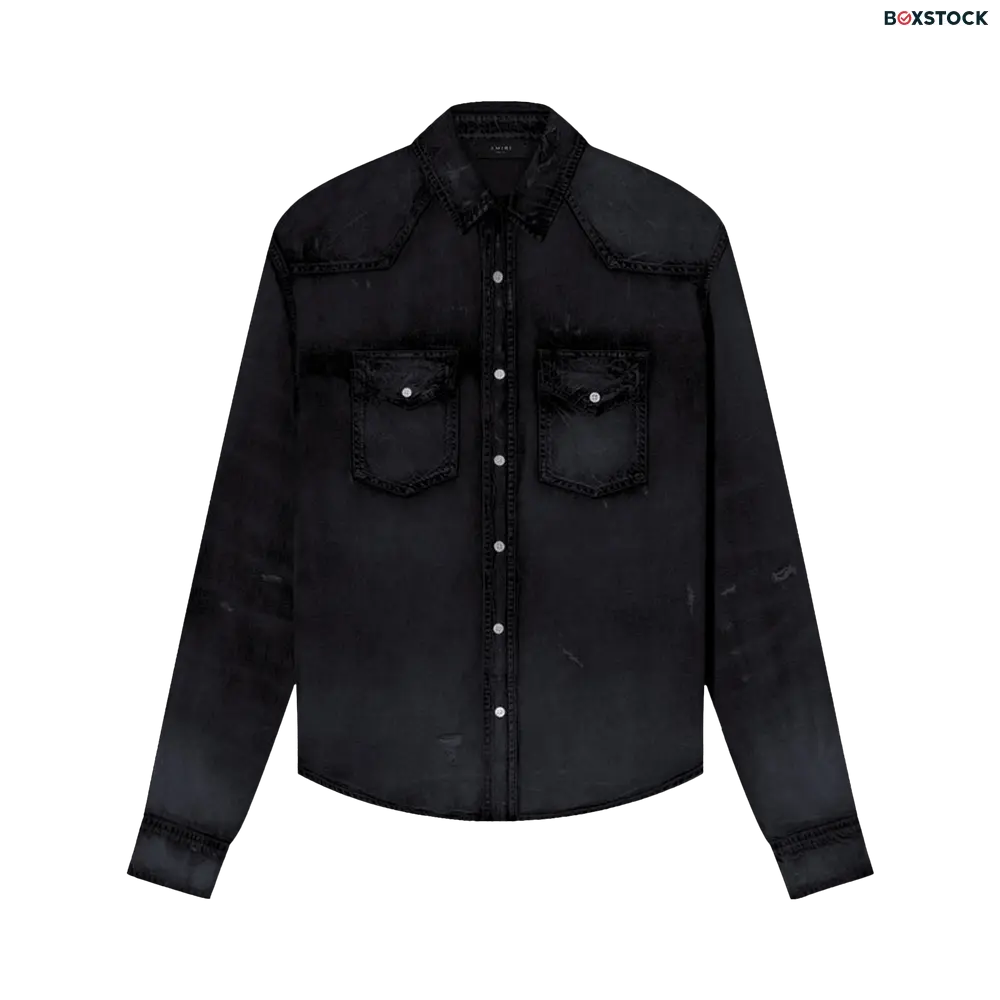Amiri Camo Applique Denim Shirt 'Aged Black' Fall/Winter 2022