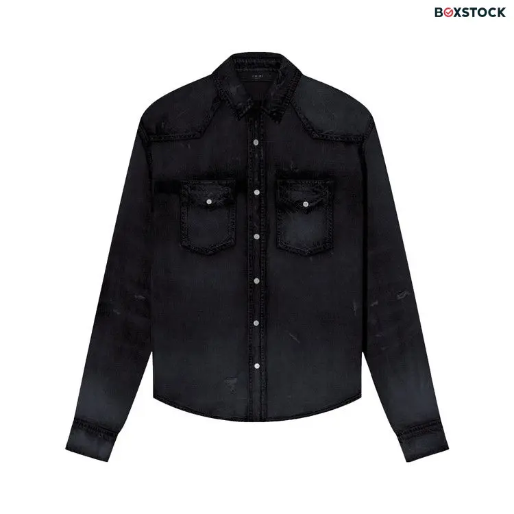 Amiri Camo Applique Denim Shirt 'Aged Black' Fall/Winter 2022