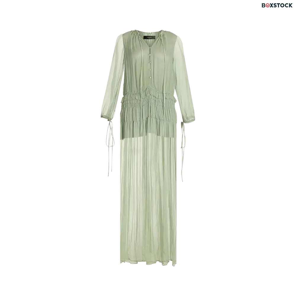 Amiri Crinkle Chiffon Maxi Dress 'Pale Lime' Green