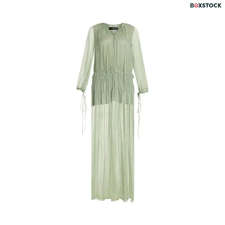 Amiri Crinkle Chiffon Maxi Dress 'Pale Lime' Green
