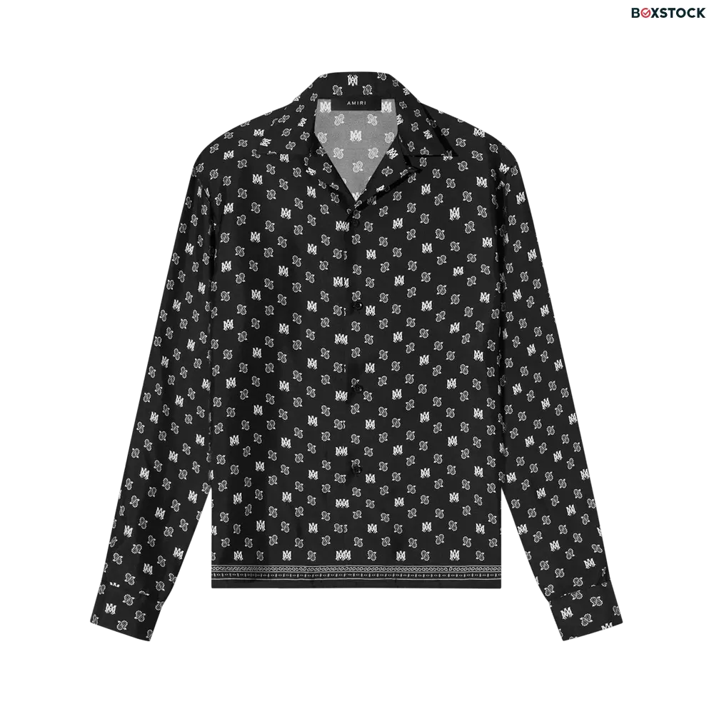 Amiri MA Repeat Logo Long-Sleeve Camp Shirt 'Black' Fall/Winter 2022