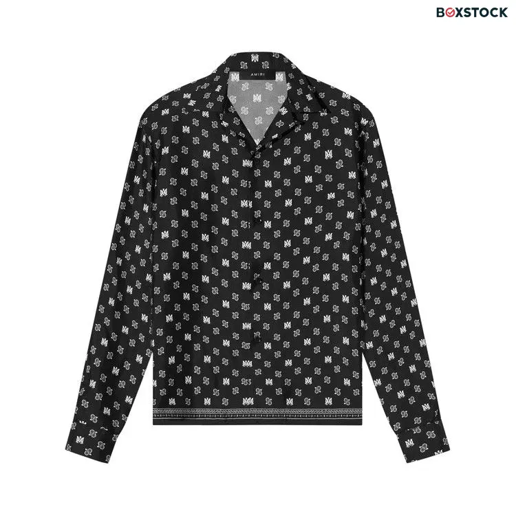 Amiri MA Repeat Logo Long-Sleeve Camp Shirt 'Black' Fall/Winter 2022