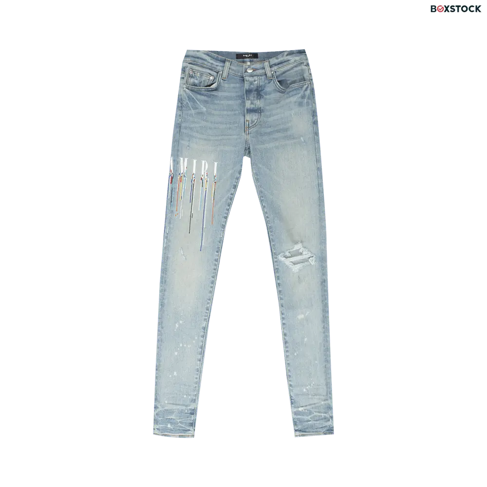 Amiri Paint Drip Logo Jean 'Clay Indigo' Blue Resort 2022