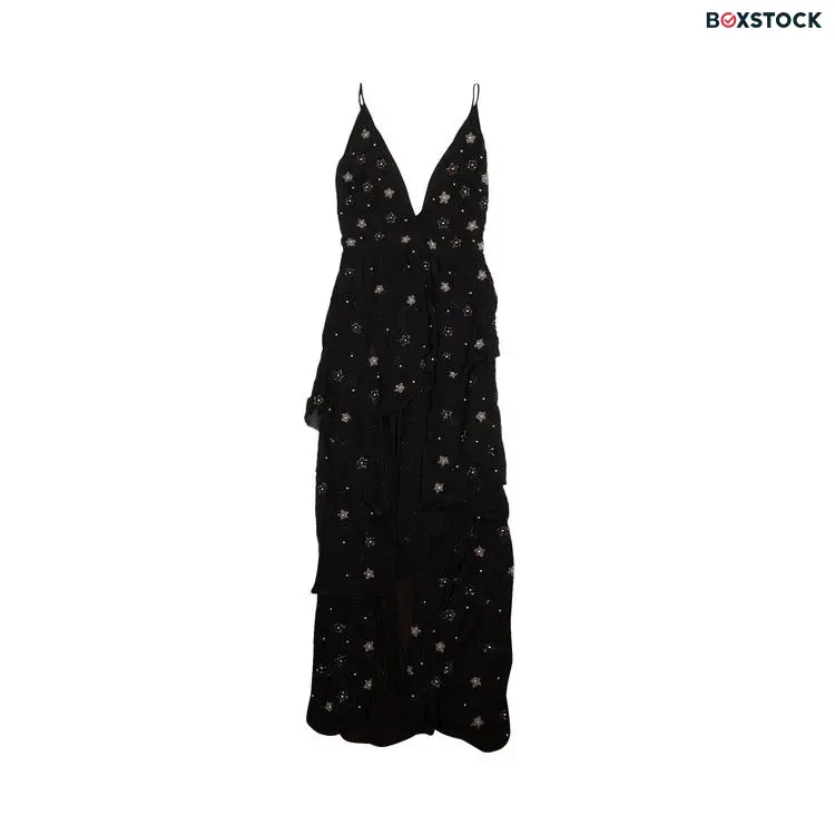 Amiri Silk Star Beaded Asymmetric Long Dress 'Black'