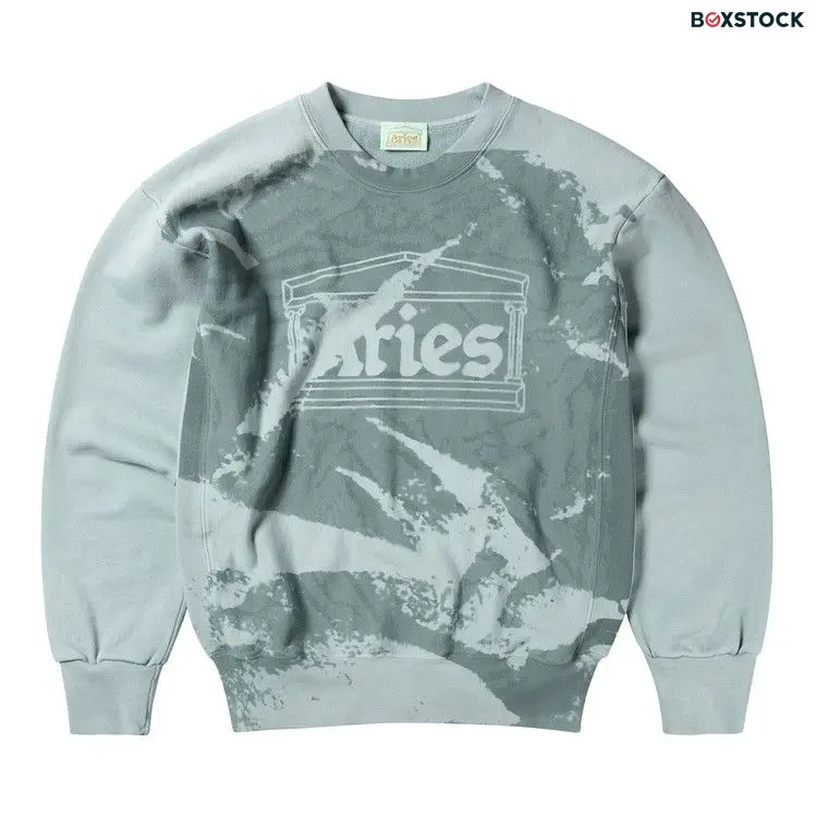 Aries Sunbleached Cross Grain Temple Sweatshirt 'Grey/Blue'