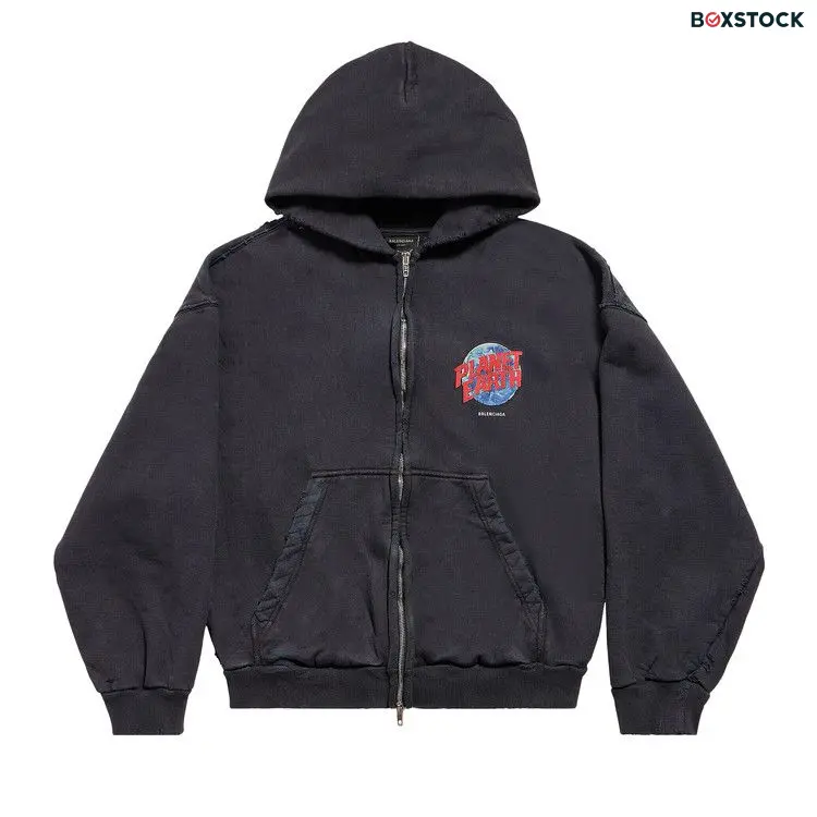 Balenciaga Zip Up Hoodie 'Washed Black'