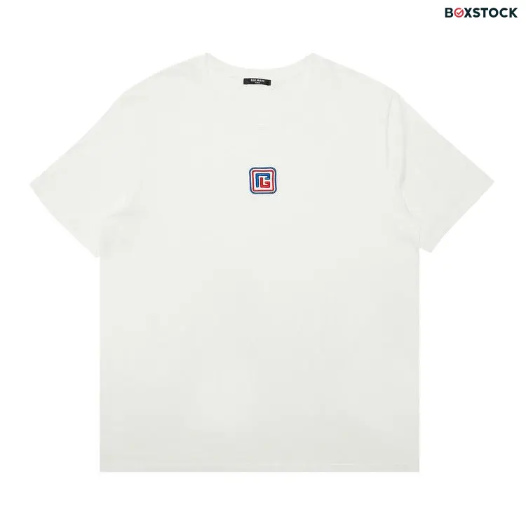 Balmain Bulky Fit PB T-Shirt 'Blanc/Bleu Moyen/Rouge Vif' White Pre-Fall 2023