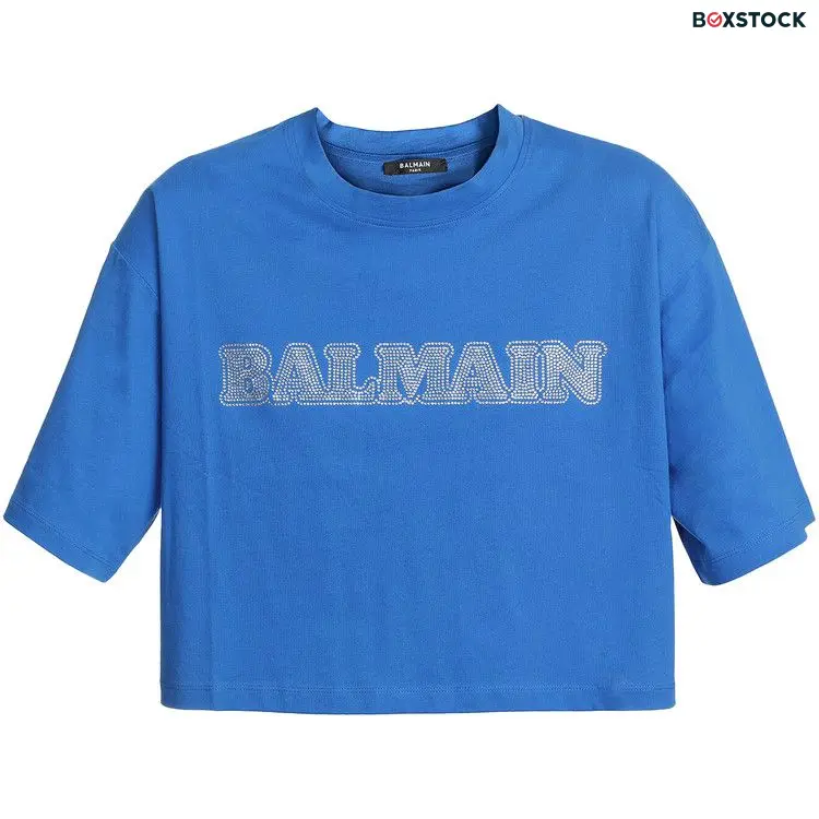 Balmain Cropped Rhinestone T-Shirt 'Cobalt/Crystal' Blue Pre-Spring 2024