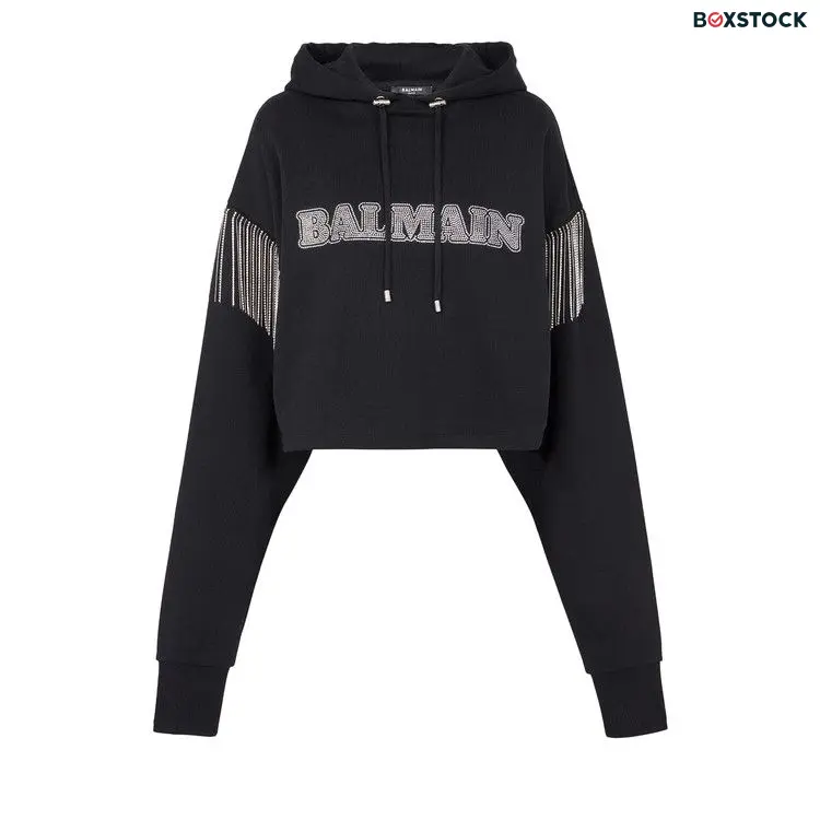 Balmain Embellished Cropped Hoodie 'Black/Crystal' Pre-Spring 2024