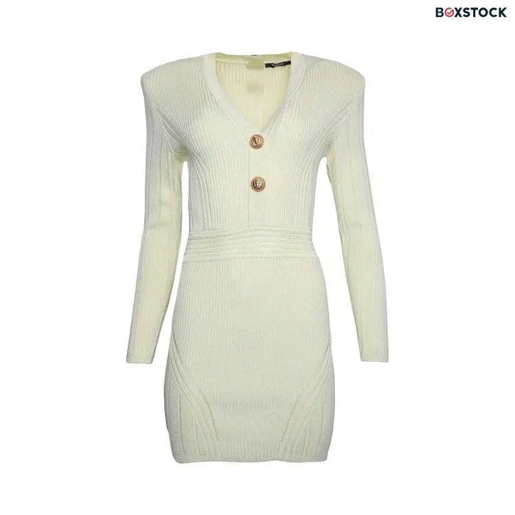 Balmain Long-Sleeve V-Neck Knit Short Dress 'Black' Fall/Winter 2022