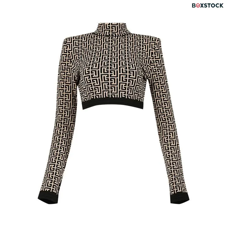 Balmain Monogram High Neck Knit Cropped Pullover 'Black/White' Multi-Color Fall/Winter 2022