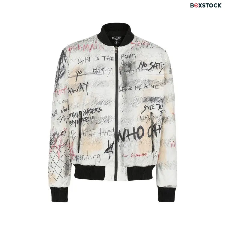 Balmain Nylon Bomber Jacket With Graffiti Print 'White' Fall/Winter 2022