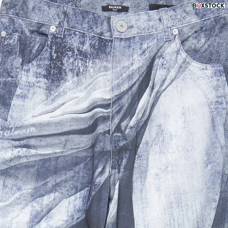 Balmain Statue Printed Loose Denim Pants 'Blue/Gris' Spring/Summer 2023