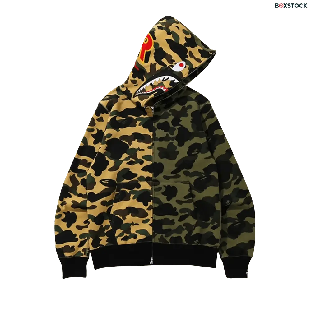 bape BAPE 1st Camo Half Shark Full Zip Hoodie 'Green/Yellow' Multi-Color Spring/Summer 2020