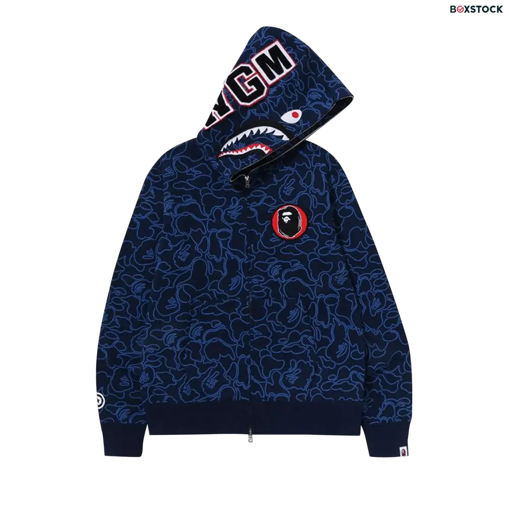 BAPE 30th Anniversary Line Camo Shark Full Zip Hoodie 'Navy' Blue Fall/Winter 2023