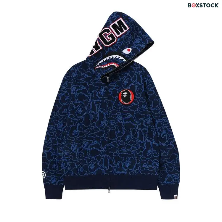 BAPE 30th Anniversary Line Camo Shark Full Zip Hoodie 'Navy' Blue Fall/Winter 2023