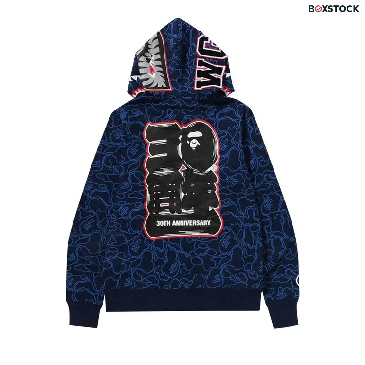 BAPE 30th Anniversary Line Camo Shark Full Zip Hoodie 'Navy' Blue Fall/Winter 2023