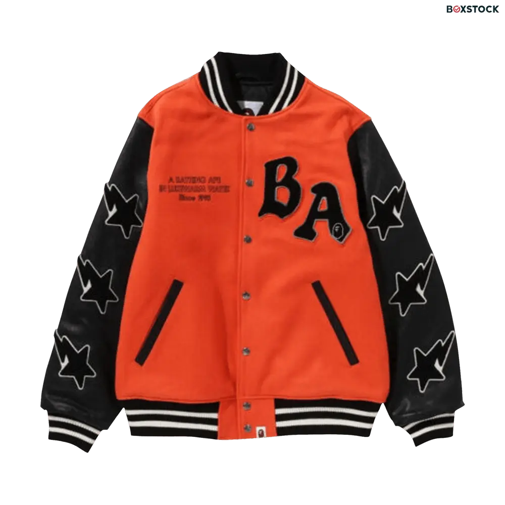 BAPE A Bathing Ape Relaxed Fit Varsity Jacket 'Orange' Fall/Winter 2022