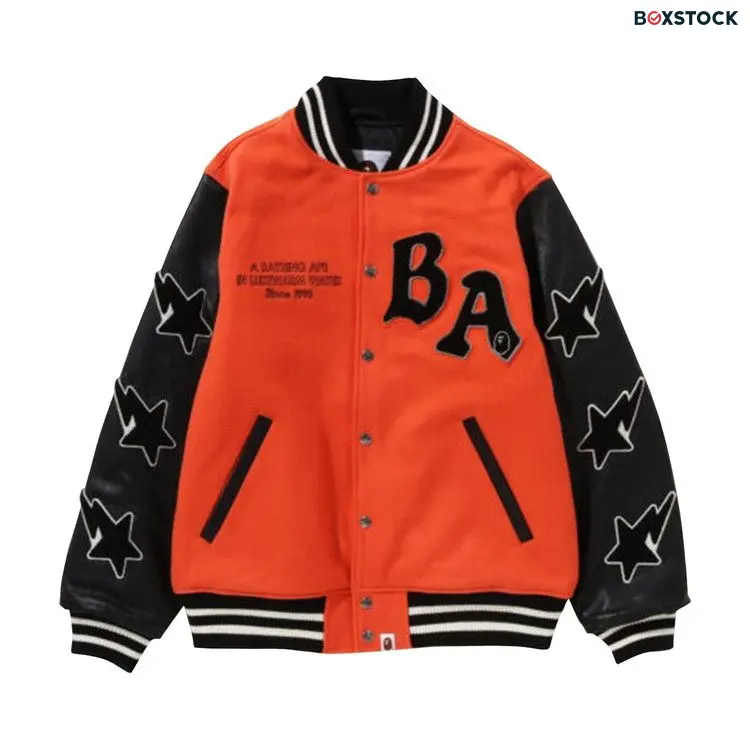 BAPE A Bathing Ape Relaxed Fit Varsity Jacket 'Orange' Fall/Winter 2022
