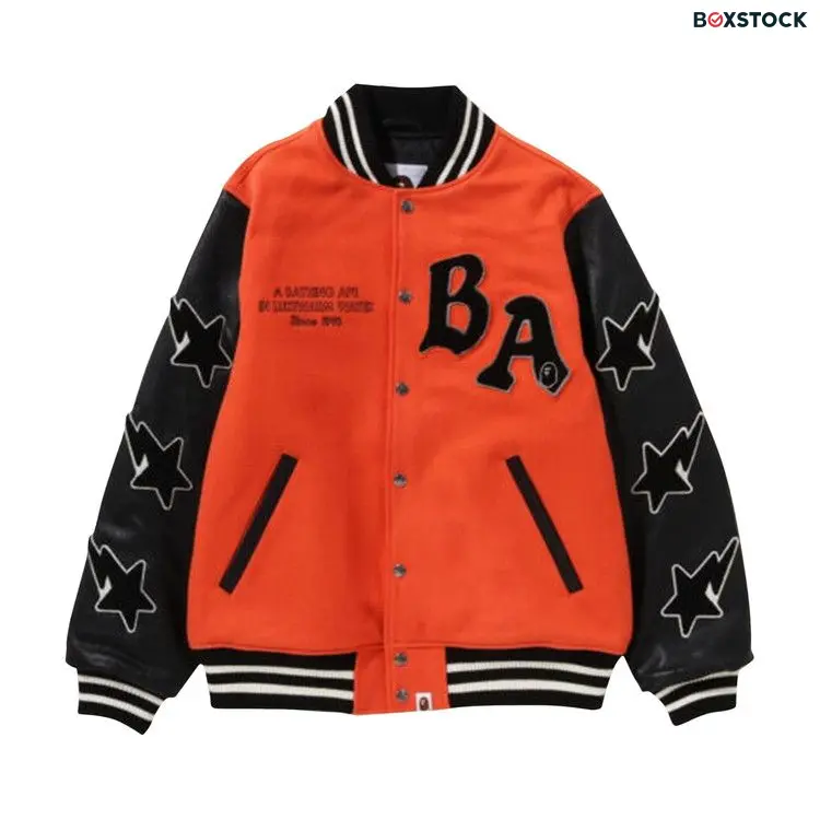 BAPE A Bathing Ape Relaxed Fit Varsity Jacket 'Orange' Fall/Winter 2022