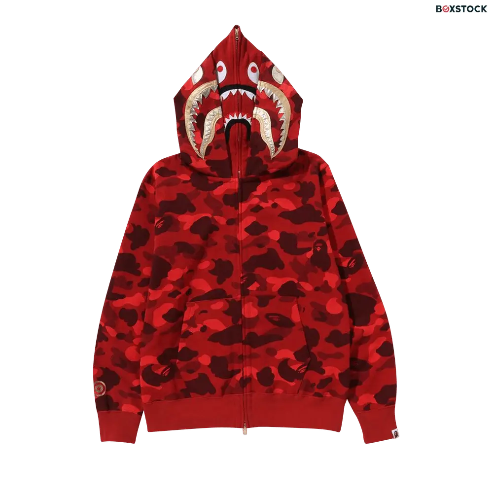 bape BAPE Color Camo Double Shark Full Zip Hoodie 'Red' Spring/Summer 2024
