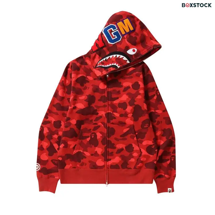 BAPE Color Camo Shark Full Zip Hoodie 'Red' Spring/Summer 2023