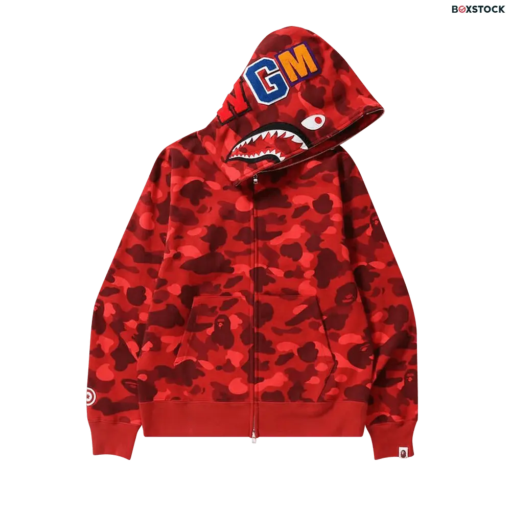 BAPE Color Camo Shark Full Zip Hoodie 'Red' Spring/Summer 2023