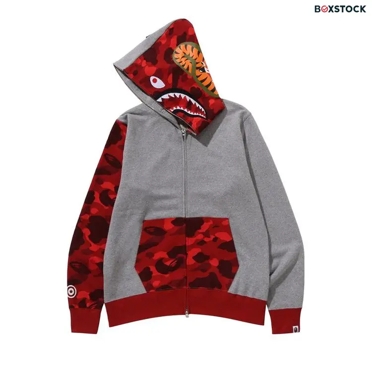 BAPE Color Camo Shark Full Zip Hoodie 'Red' Fall/Winter 2023