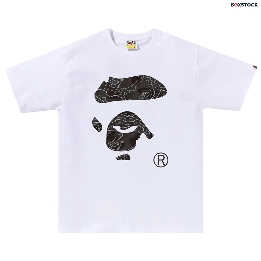 bape BAPE Layered Line Camo Ape Face Tee 'White/Black' Spring/Summer 2024