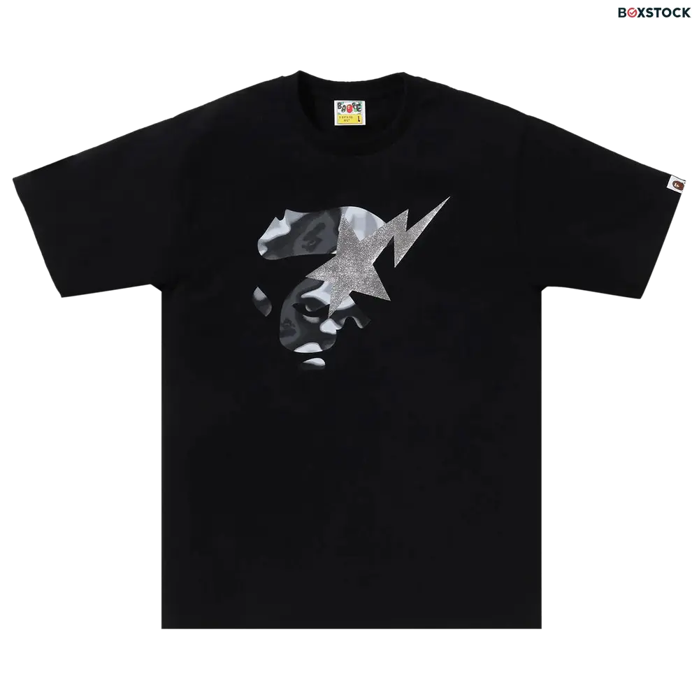 bape BAPE Liquid Camo Ape Face Sta Tee 'Black/Black'