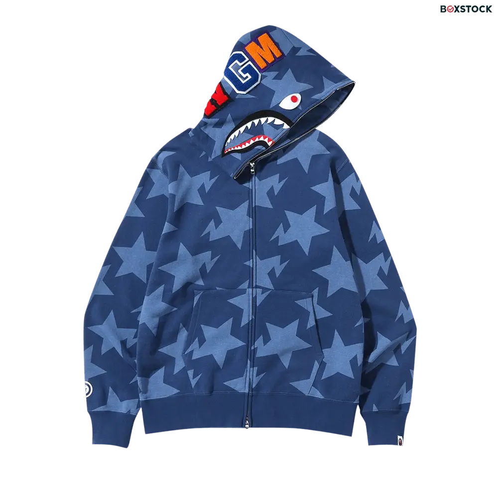 BAPE Sta Pattern Shark Full Zip Hoodie 'Indigo' Blue