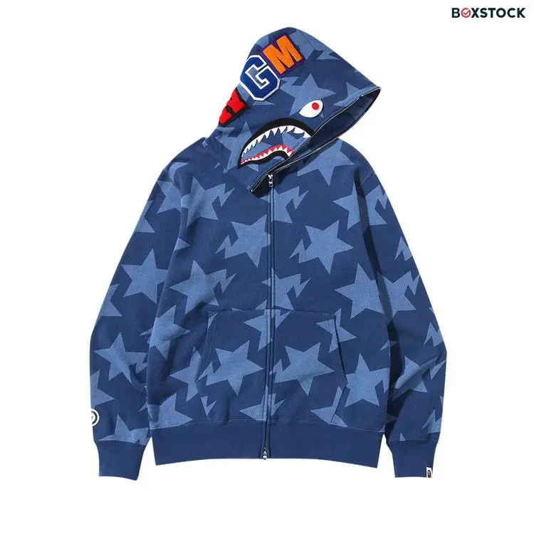 BAPE Sta Pattern Shark Full Zip Hoodie 'Indigo' Blue