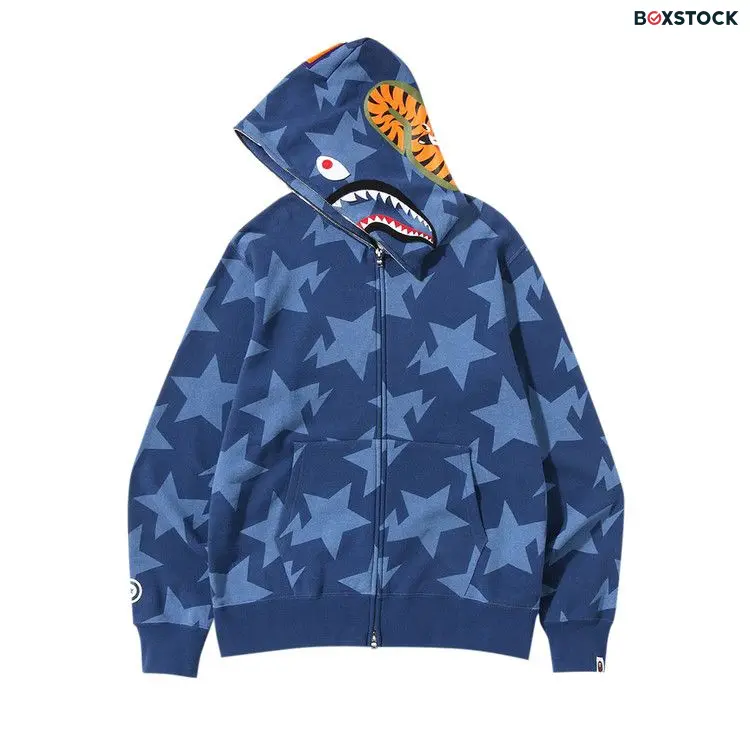 BAPE Sta Pattern Shark Full Zip Hoodie 'Indigo' Blue