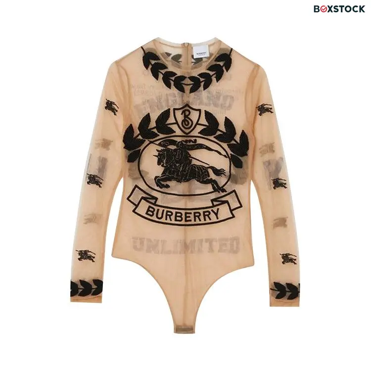 Burberry Embroidered Graphic Logo Mesh Bodysuit 'Camel' Tan Spring/Summer 2023