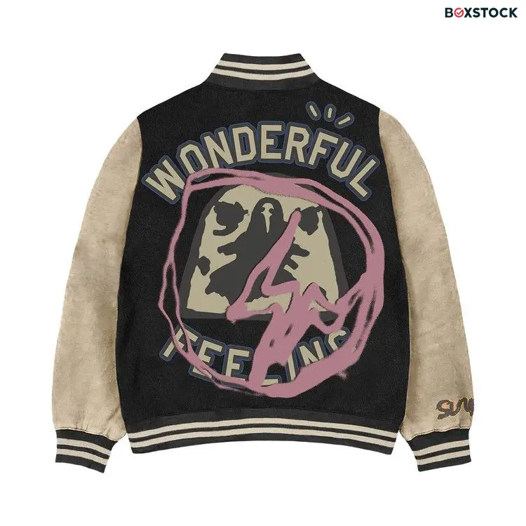 Cactus Jack by Travis Scott For Fragment Manifest Letterman Jacket 'Black' Grey Fall/Winter 2021