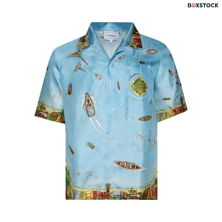 Casablanca Cuban Collar Short-Sleeve Shirt 'Maison Sur Piloti' Blue Spring/Summer 2024