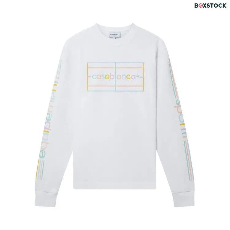 Casablanca Screen Printed Long-Sleeve T-Shirt 'Pastel Court' White