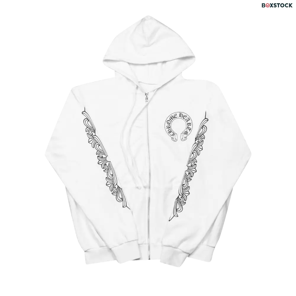 Chrome Hearts Floral Cross Zip Hoodie 'White'
