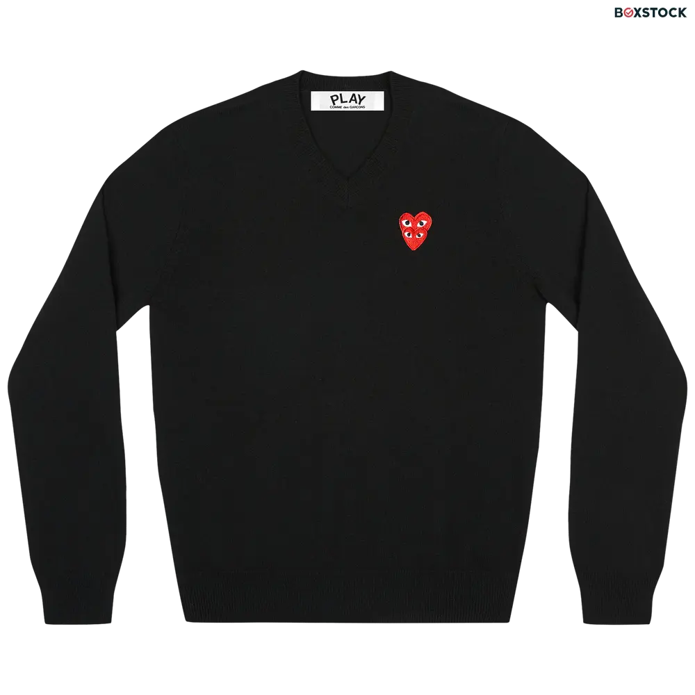Comme des Garçons PLAY Double Heart Logo V-Neck Sweater 'Black' Fall/Winter 2020