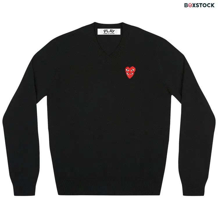 Comme des Garçons PLAY Double Heart Logo V-Neck Sweater 'Black' Fall/Winter 2020