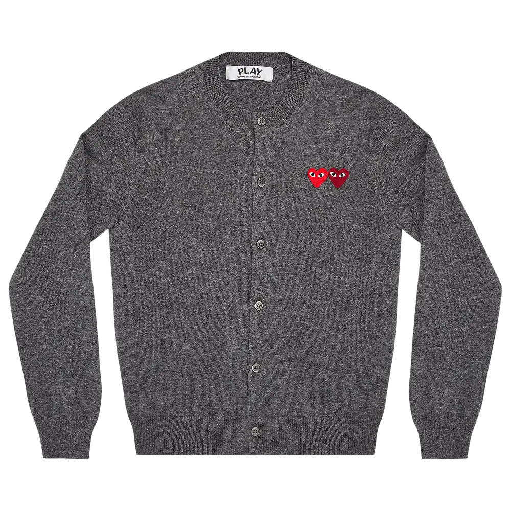 Comme des Garçons PLAY Wool Layered Double Heart Cardigan 'Grey' Spring/Summer 2020