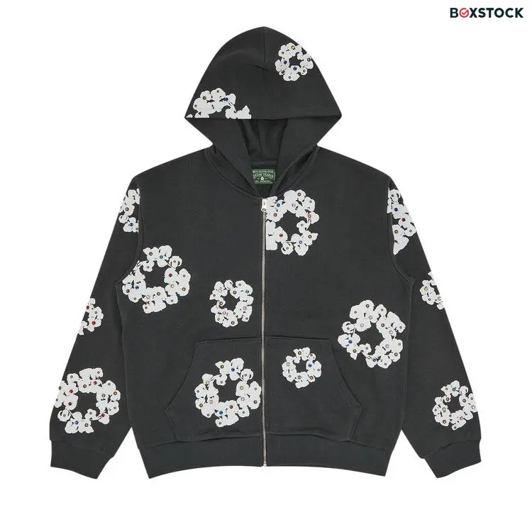 Denim Tears Rhinestone Wreath Zip Hoodie 'Vintage Black' Spring/Summer 2024