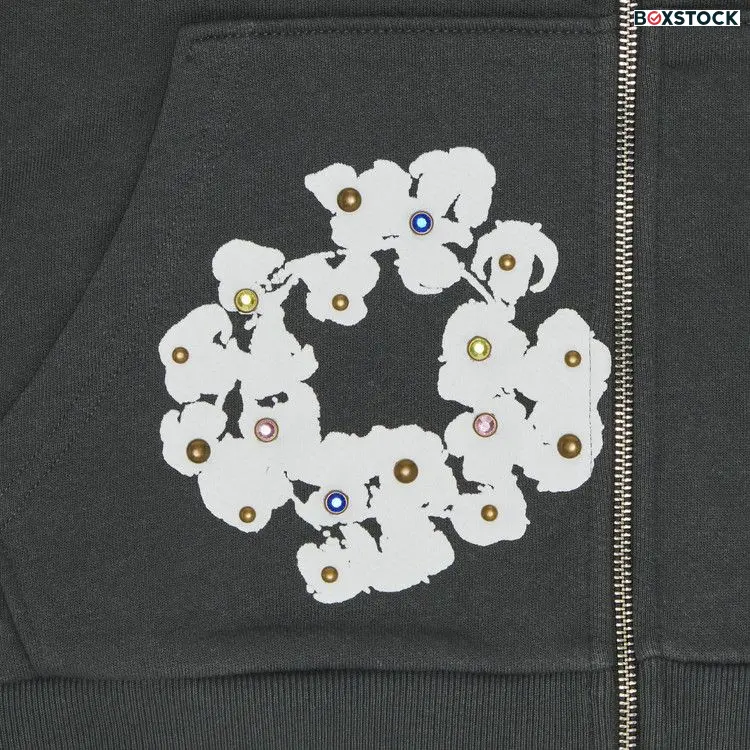 Denim Tears Rhinestone Wreath Zip Hoodie 'Vintage Black' Spring/Summer 2024