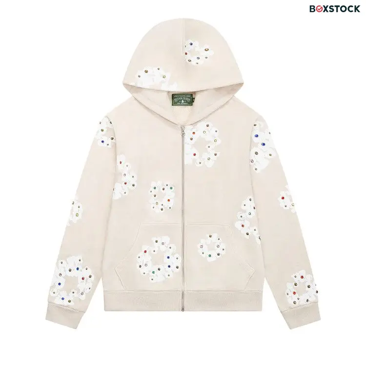 Denim Tears Rhinestone Wreath Zip Hoodie 'Oatmeal' Cream Spring/Summer 2024
